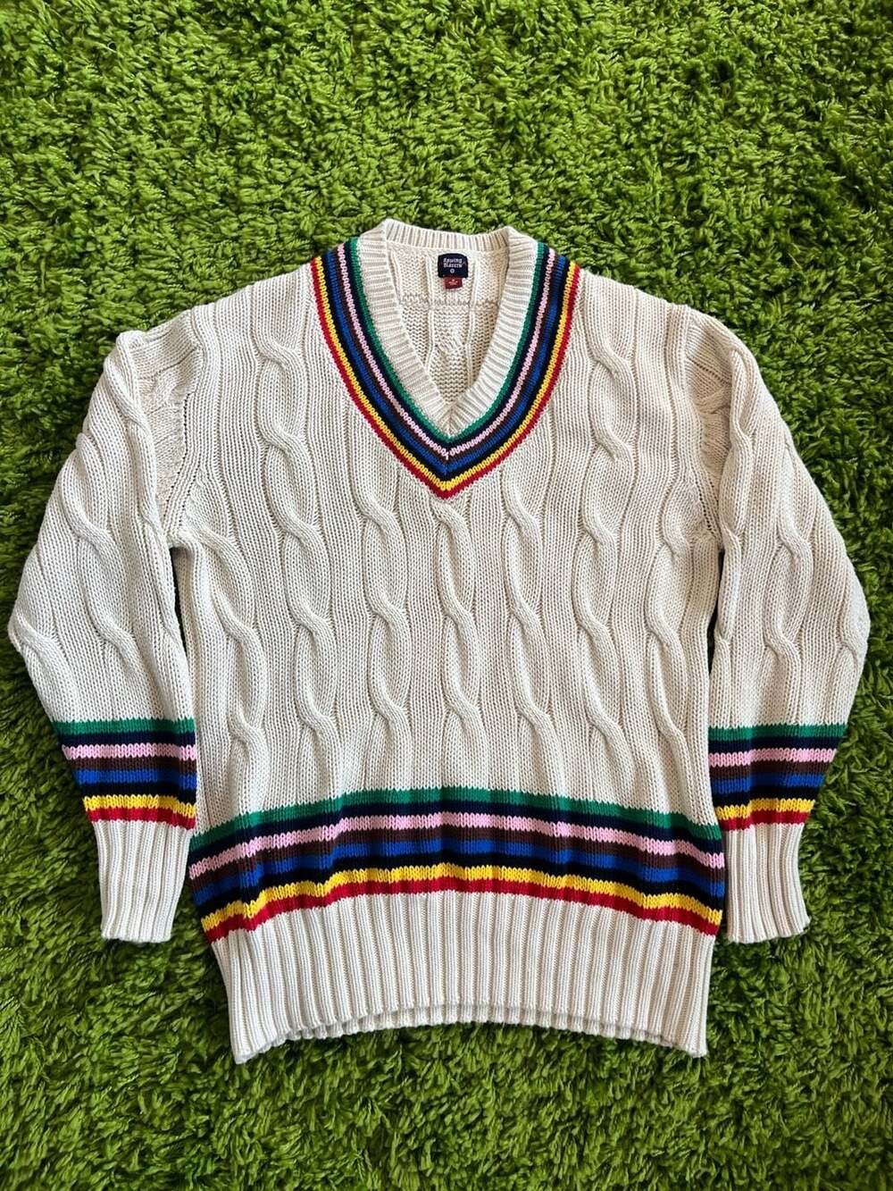 Rowing Blazers x Target Rainbow Striped Cable Knit V-Neck Sweater
